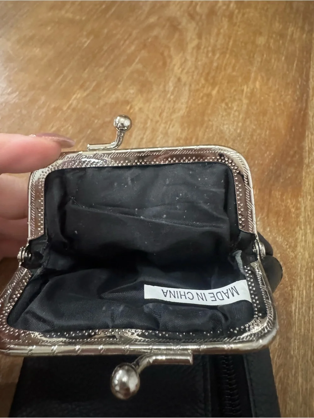 Black Leather Double-Kisslock Coin Purse